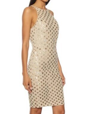 Amanda Uprichard Gold Brocade Halter Cocktail Dress Small